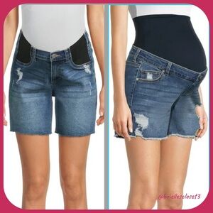 2 Pairs 🌸 New Time and Tru Women's Maternity Denim Destructed Shorts, Size Small